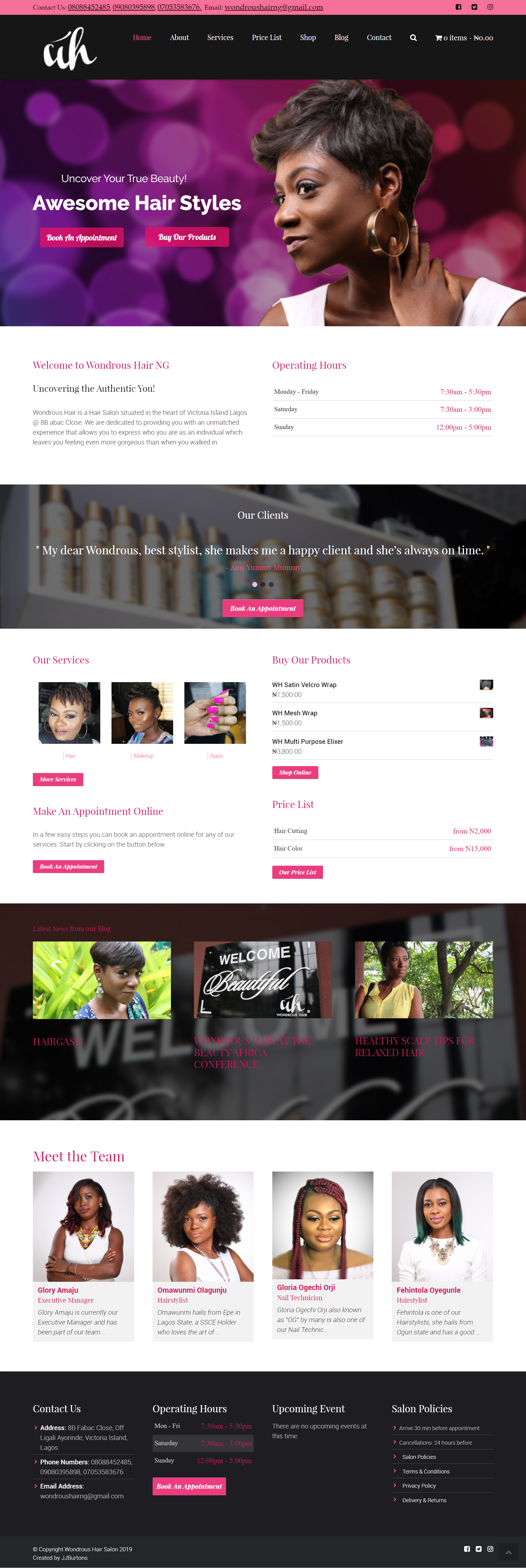 Ogenna Odebeatu Designed Wondrous Hair website